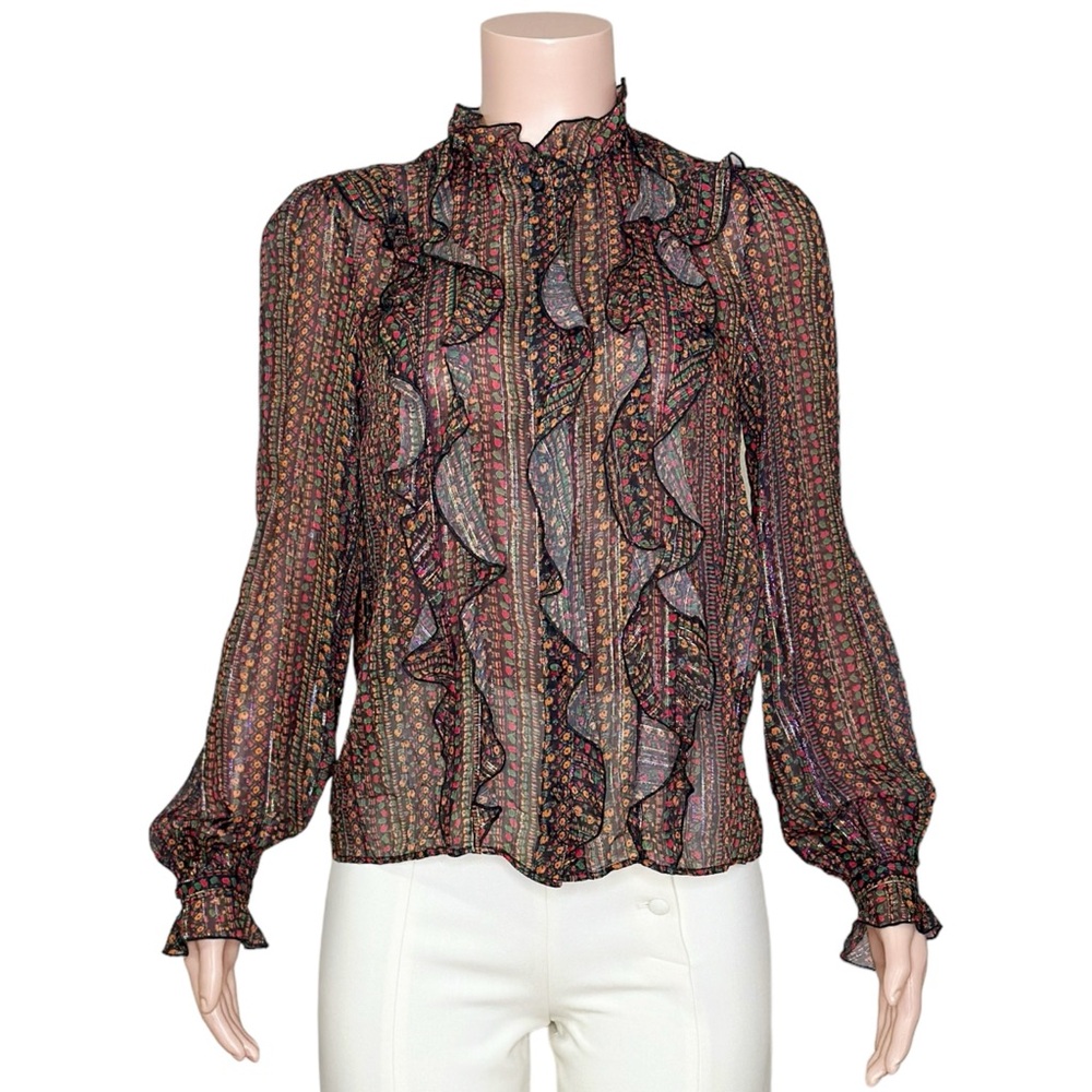 Sezane Black Floral Ruffled Wrap Blouse - Picture 7 of 12